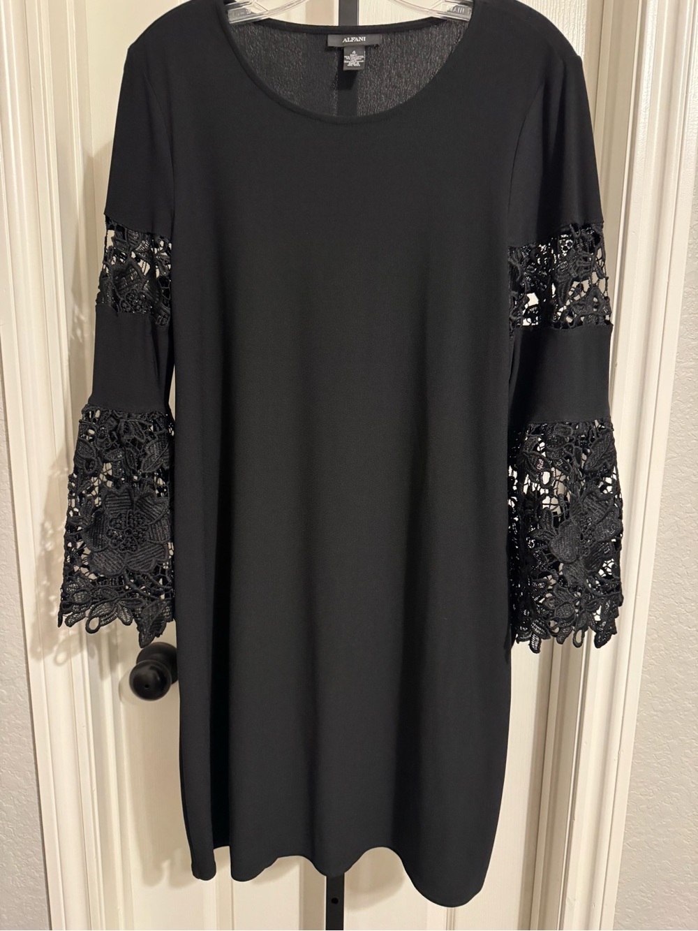Alfani Black Shift Dress with Lace Bell Sleeves